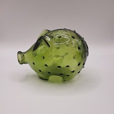 Vintage Holmegaard Hobnail Art Glass Piggy Bank Green .