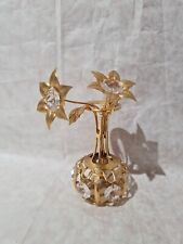 24k Gold Plated Mini Vase & Flowers With Swarovski Crystals Collectable 