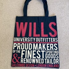 Jack Wills navy tote bag With Pink And White Writing. Plain Back