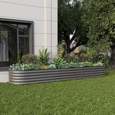 Metal Raised Garden Bed Outdoor Flower Trough Grow Planter Box W/ Climbing Frame