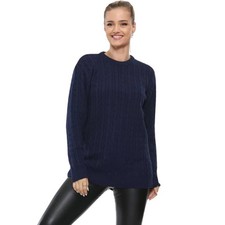 Ladies Women Cable Knit Crew