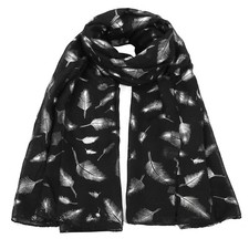 Ladies Women Glitter Silver Foil Feather Print Scarf Scarves Wraps For By London