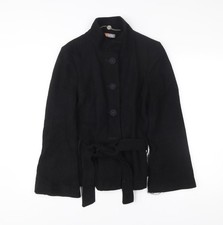 Gharani Strok Womens Black Wool Belted Coat Size 14