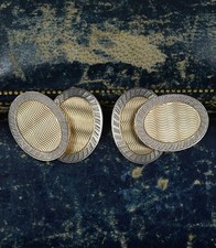 Antique 9ct and 18ct Gold Engine Turned Oval Cufflinks