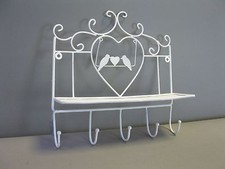 Metal Wall Coat Rack Towel Holder Shabby Chic 30 Cm Birds Hooks Shelf