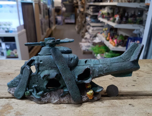 Crashed helicopter fish tank - crashed,