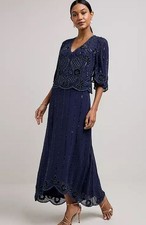KALEIDOSCOPE Beaded Hi-Low Hem Maxi Dress in Navy UK 14 (fm186-31.1)