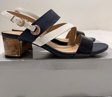 Womens Navy White Block Heel