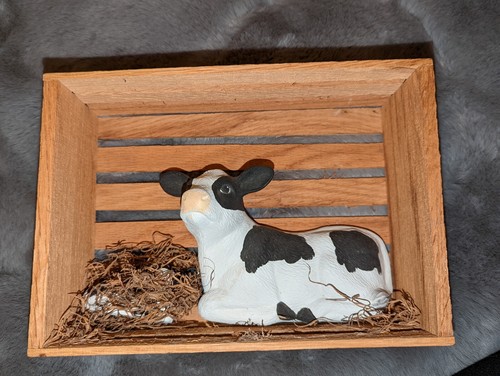 Cow calf figurine in - in, wooden