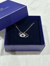 Swarovski Gold and Blue Evil Eye Pendant Necklace Brand New In Box
