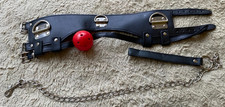 Black Faux Leather Restraint Collar with Red Ball Gag & Chain Lead – Adjustable