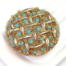 Vintage SPHINX Gold Tone Brooch Modernist Statement Jewellery Blue Stones 