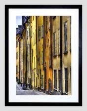 OLD TOWN BUILDINGS ARCHITECTURE YELLOW BLACK FRAMED ART PRINT PICTURE B12X9436