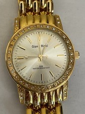 Gianni Ricci Gold Tone Clear Stone Set Bezel Quartz Watch 36mm Case