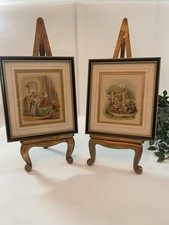 Pair Victorian Hand Coloured Engravings Domestic Life Book Plates 1880s