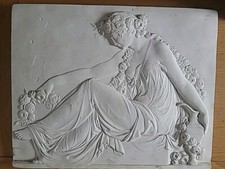 Plaster Relief Roman Seated Woman With Flowers