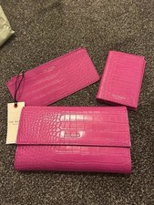 Ted Baker Travel Wallet Pink Leather + Passport  Holder + Purse 3in1 Brand New!!