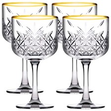 Set of 4/8 Glassware Sets Wine Cocktail Drinking Glass with Goblet Gold Rim