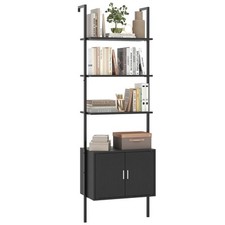 COSTWAY Tall Bookshelf 5 Tier Wall Mount Ladder Bookcase with Cabinet-Black