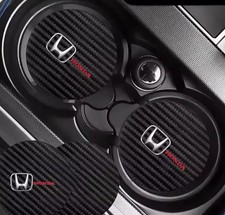 Non-slip Carbon Leather Honda Civic Jazz CR-V Accord R Drink Cup Holder Mats x2