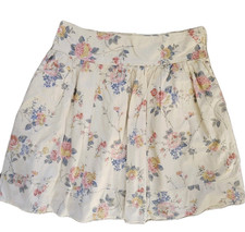 M&S Indigo Collection Short Floral Skirt 100% Cotton Lined Beige - Size 16