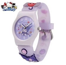 NEW SANRIO CARTOON 3D KUROMI CHILDS WRIST WATCH ~ SOFT ‘JELLY’ STRAP PURPLE