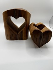 Vintage Handmade Red Cedar Jewelry Stash Box With Heart Shape Drawer, Rustic Art