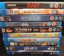 BLU-RAY 3D JOBLOT OF 10 3D MOVIES. IDEAL FOR THE 3D COLLECTOR. ALL VERY GOOD.