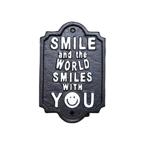 Cast iron plaque happy wall - cast,