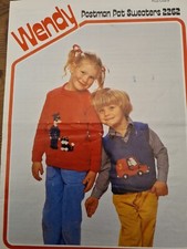 Postman Pat vintage knitting pattern size 20" to 28" Jumper Slipover Intarsia DK