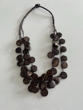 Oliver Bonas Necklace Multiple Brown Wooden Discs On Cord
