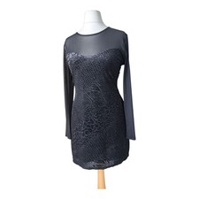 Ladies Size 14Sparkly Black JULIAN MACDONALD Dress With Sheer Arms BNWT - CG H47