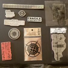 Mixed Lot Tim Holtz Blueprints compass order writing words mask Rubber stamps
