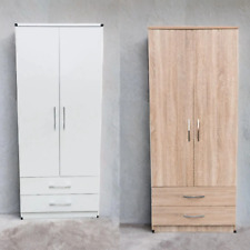 Ready Assembled  Tall Wooden 2 Door Wardrobe With 2 Drawer  Bedroom Storage