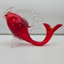 Vintage 1960s Murano Glass Large Red Fish Hand Mouth Blown Glass Gold Infused