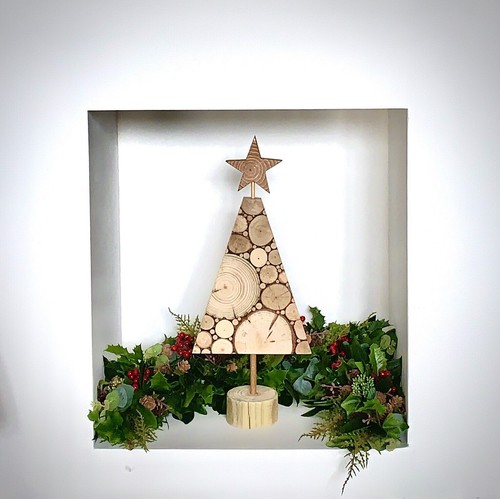 Log slice driftwood xmas tree - log,