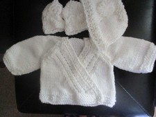 Brand New Hand Knitted baby set in white