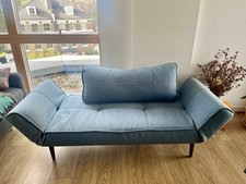 Heals Tilt Sofa Bed Light Blue Fabric Wooden Legs Adjustable Headrests