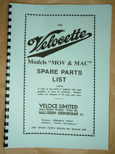 Velocette mov mac parts book - parts,