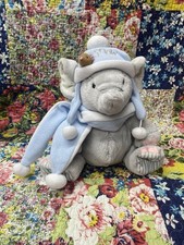Elliot & Buttons Grey Elephant Soft Toy 11” Wearing Blue Snow Hat & Scarf Mouse