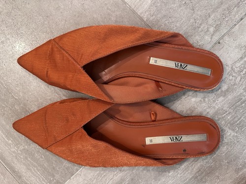 Zara satin orange flat - satin, slides