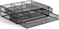 2x HUANUO Monitor Stand with 2 Storage Drawers - Metal Mesh Desk Organisers