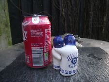 Ceramic Hugging Ghosts Salt & Pepper Pots Cruet Set Evil Eye Greek Key Blue Head