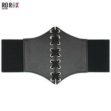 Gothic Faux Leather Underbust Waspie Corset - Elasticated Lace-Up Waist Cincher
