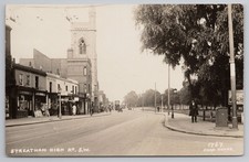 RPPC STREATHAM High Rd SW London York Cottage Shops 1928 Postmark Broadstairs