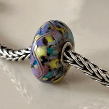 TROLLBEADS Authentic TrollStone LAA 925S Purple Yellow Blue Confetti Swirl