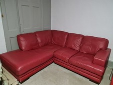 Red Leather Corner Sofa/