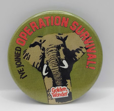 Vintage Golden Wonder  'I've Joined Survival' Elephant Button Pin Badge