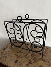 Antique French Art Deco Black Wrought Iron Magazine Rack