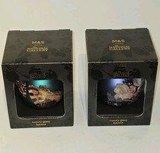 M&S National Gallery Large Glass Floral & Moth Christmas Baubles X2
